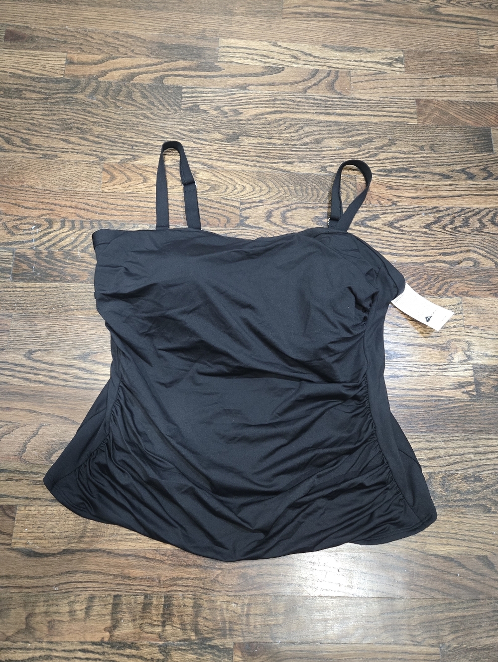 Lands End Bandeau Tankini Top Swim Black NWT 24W